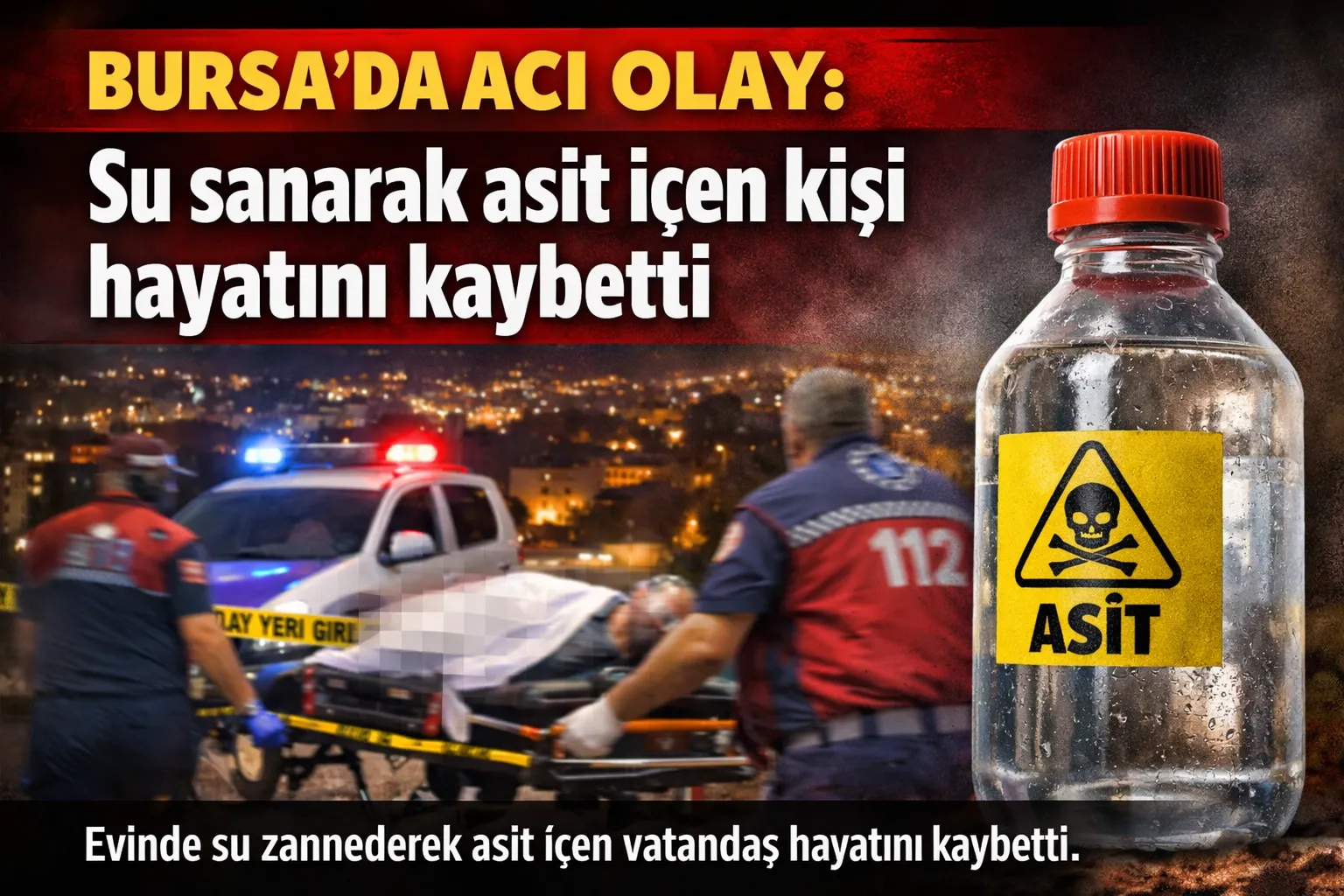 Bursa’da acı olay: Su sanarak asit içen kişi hayatını kaybetti